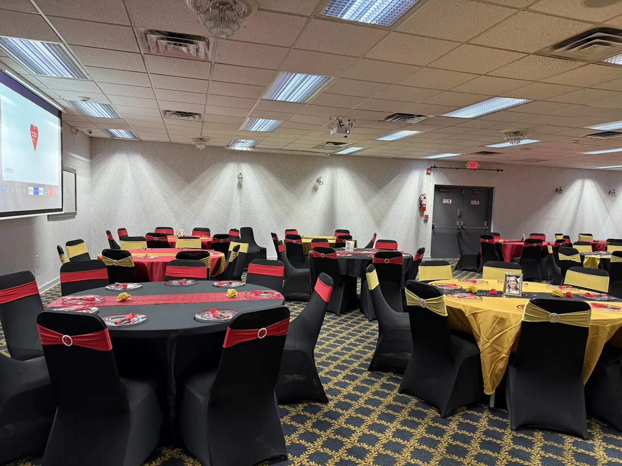 Interior view of Livonia Banquets event hall showing the full space